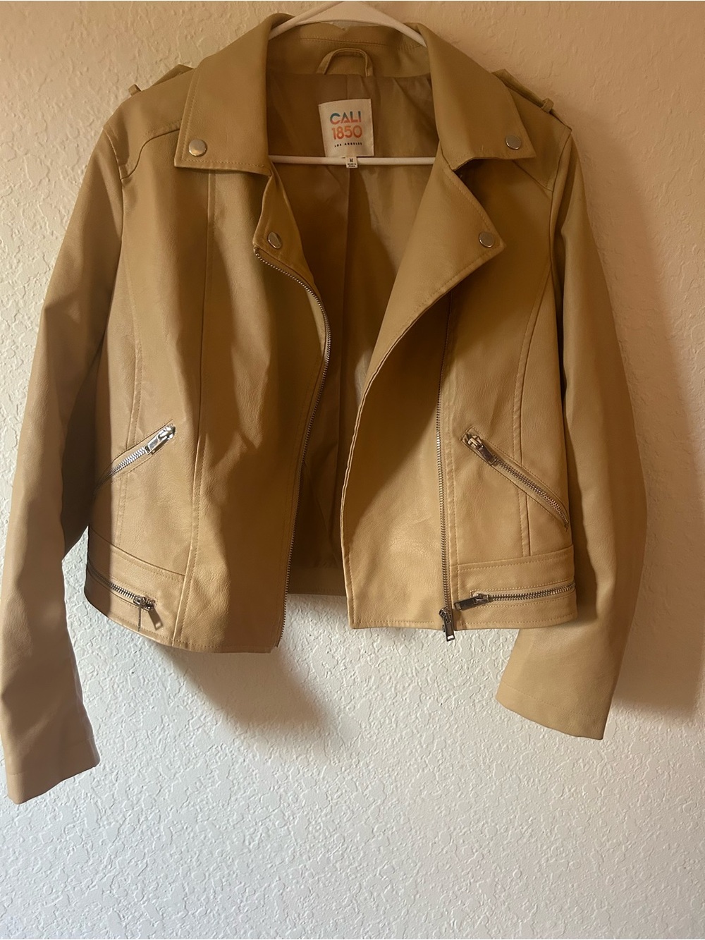 CALI 1850 Women's Tan Faux-Leather Bomber Jacket